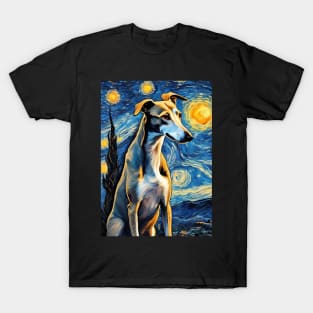 Greyhound Dog Breed Painting in a Van Gogh Starry Night Art Style T-Shirt